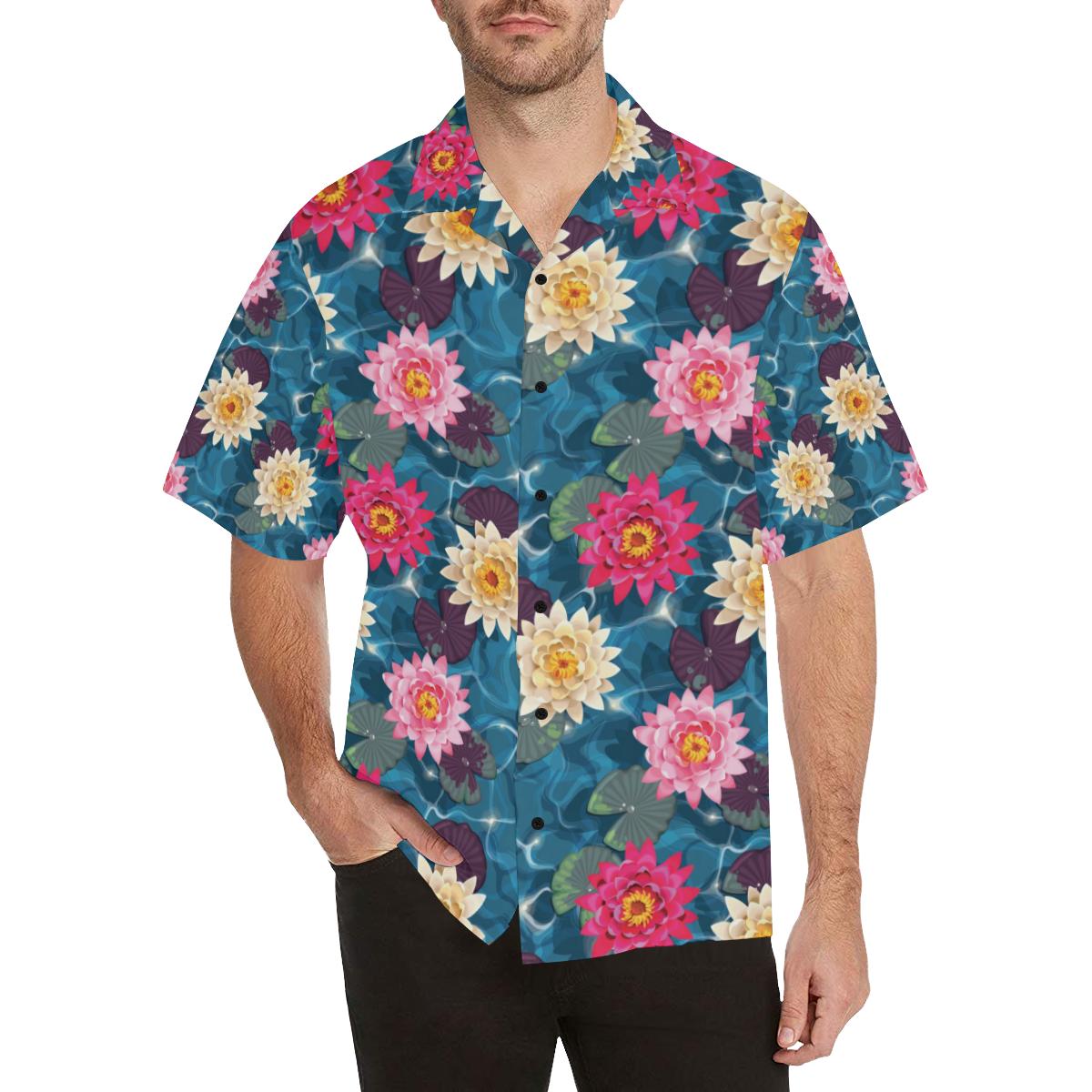 Water Lily Pattern Print Design WL05 Men Hawaiian Shirt-JorJune