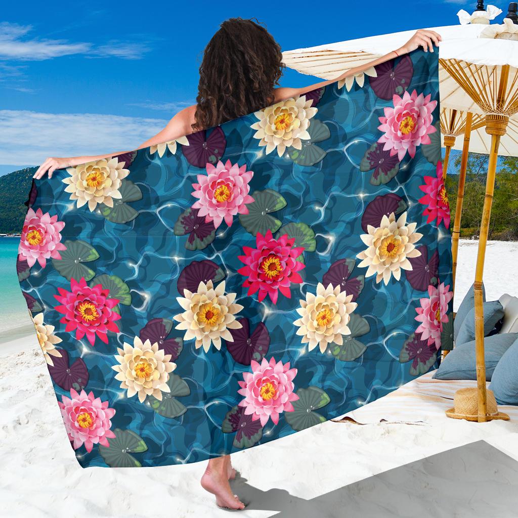 Water Lily Pattern Print Design WL05 Sarong Pareo Wrap-JORJUNE.COM