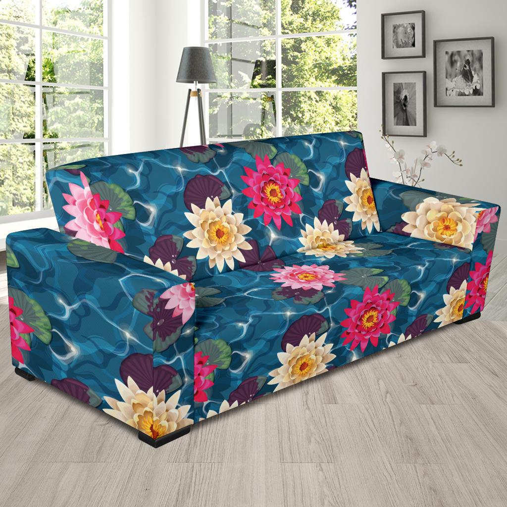 Water Lily Pattern Print Design WL05 Sofa Slipcover-JORJUNE.COM