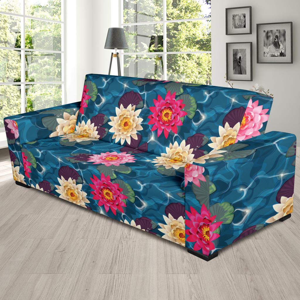 Water Lily Pattern Print Design WL05 Sofa Slipcover-JORJUNE.COM