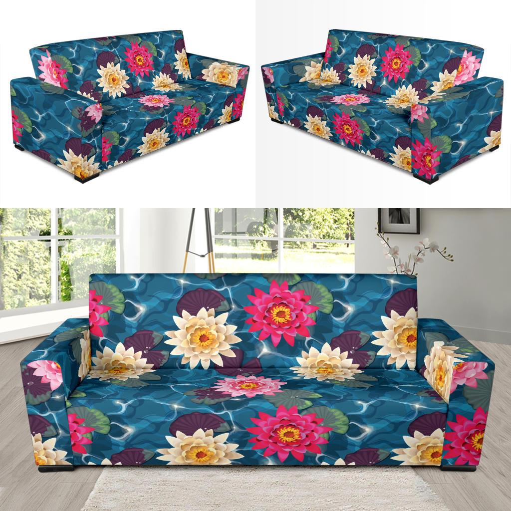 Water Lily Pattern Print Design WL05 Sofa Slipcover-JORJUNE.COM