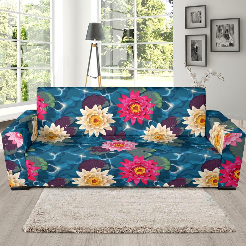 Water Lily Pattern Print Design WL05 Sofa Slipcover-JORJUNE.COM