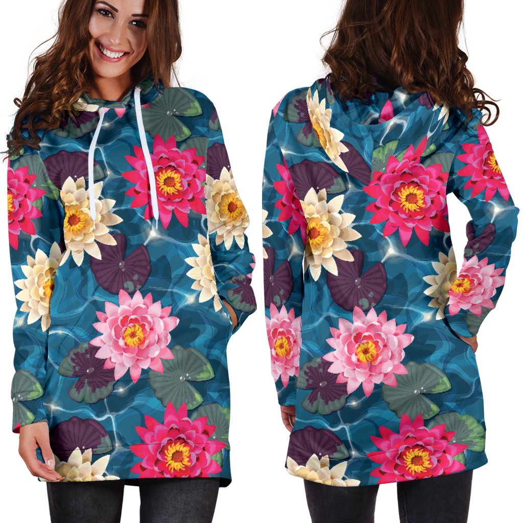 Water Lily Pattern Print Design WL05 Women Hoodie Dress
