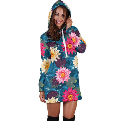 Water Lily Pattern Print Design WL05 Women Hoodie Dress