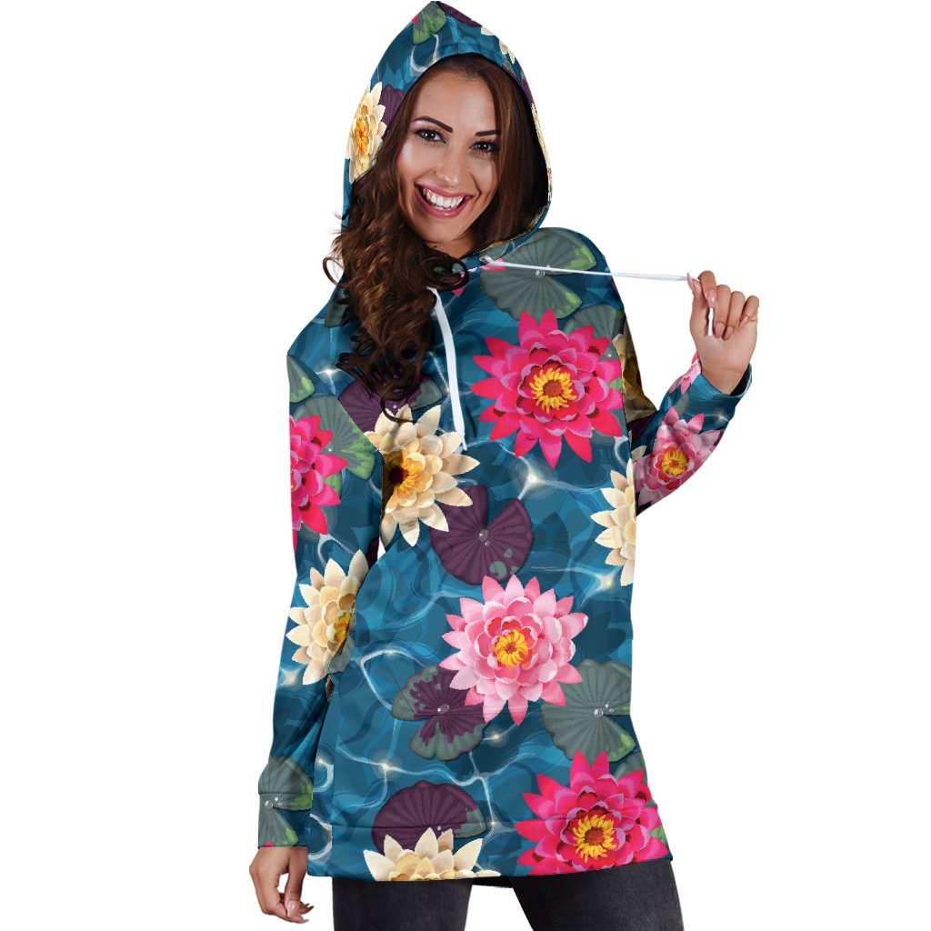 Water Lily Pattern Print Design WL05 Women Hoodie Dress
