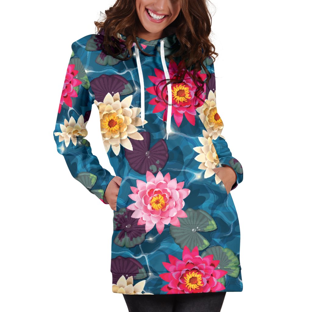 Water Lily Pattern Print Design WL05 Women Hoodie Dress