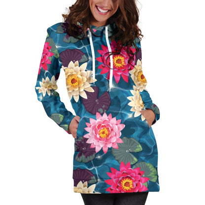 Water Lily Pattern Print Design WL05 Women Hoodie Dress