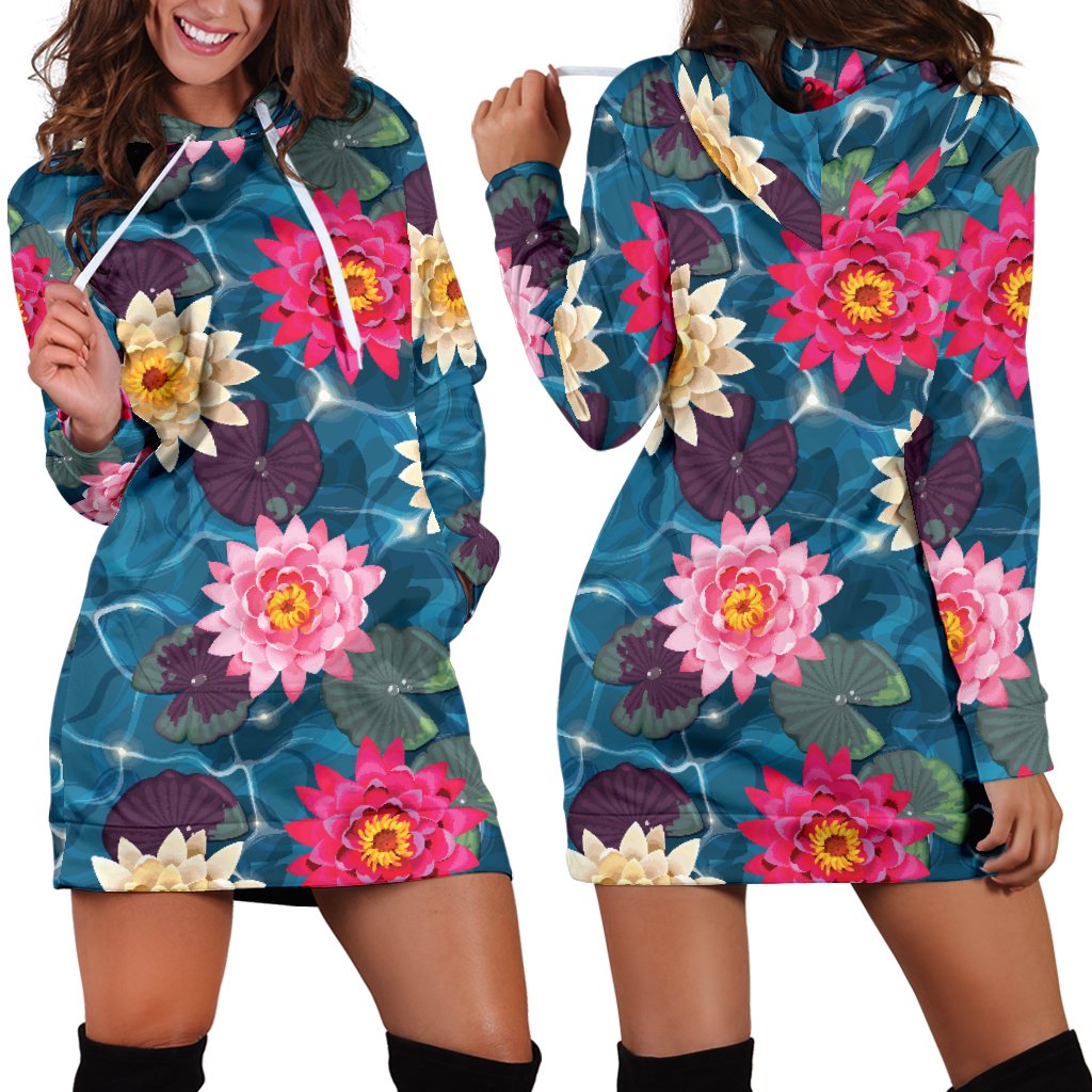 Water Lily Pattern Print Design WL05 Women Hoodie Dress