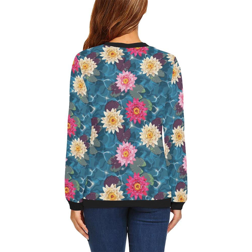 Water Lily Pattern Print Design WL05 Women Long Sleeve Sweatshirt-JorJune