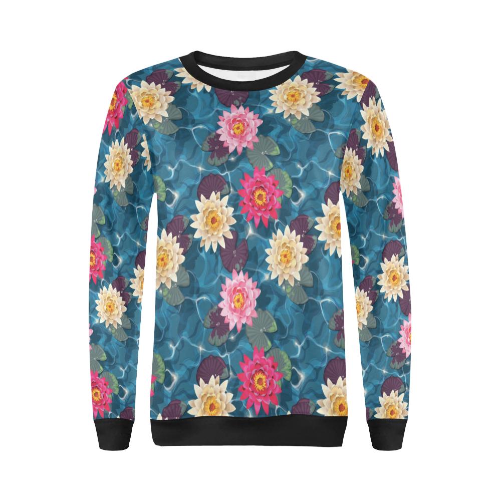 Water Lily Pattern Print Design WL05 Women Long Sleeve Sweatshirt-JorJune
