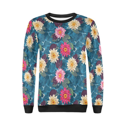 Water Lily Pattern Print Design WL05 Women Long Sleeve Sweatshirt-JorJune