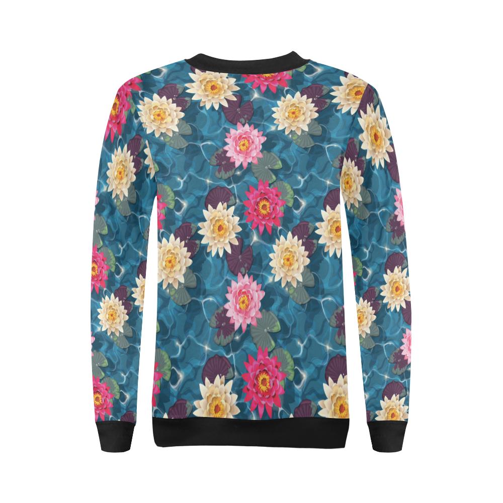 Water Lily Pattern Print Design WL05 Women Long Sleeve Sweatshirt-JorJune