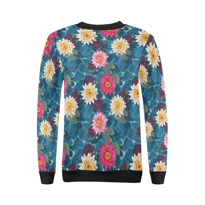 Water Lily Pattern Print Design WL05 Women Long Sleeve Sweatshirt-JorJune