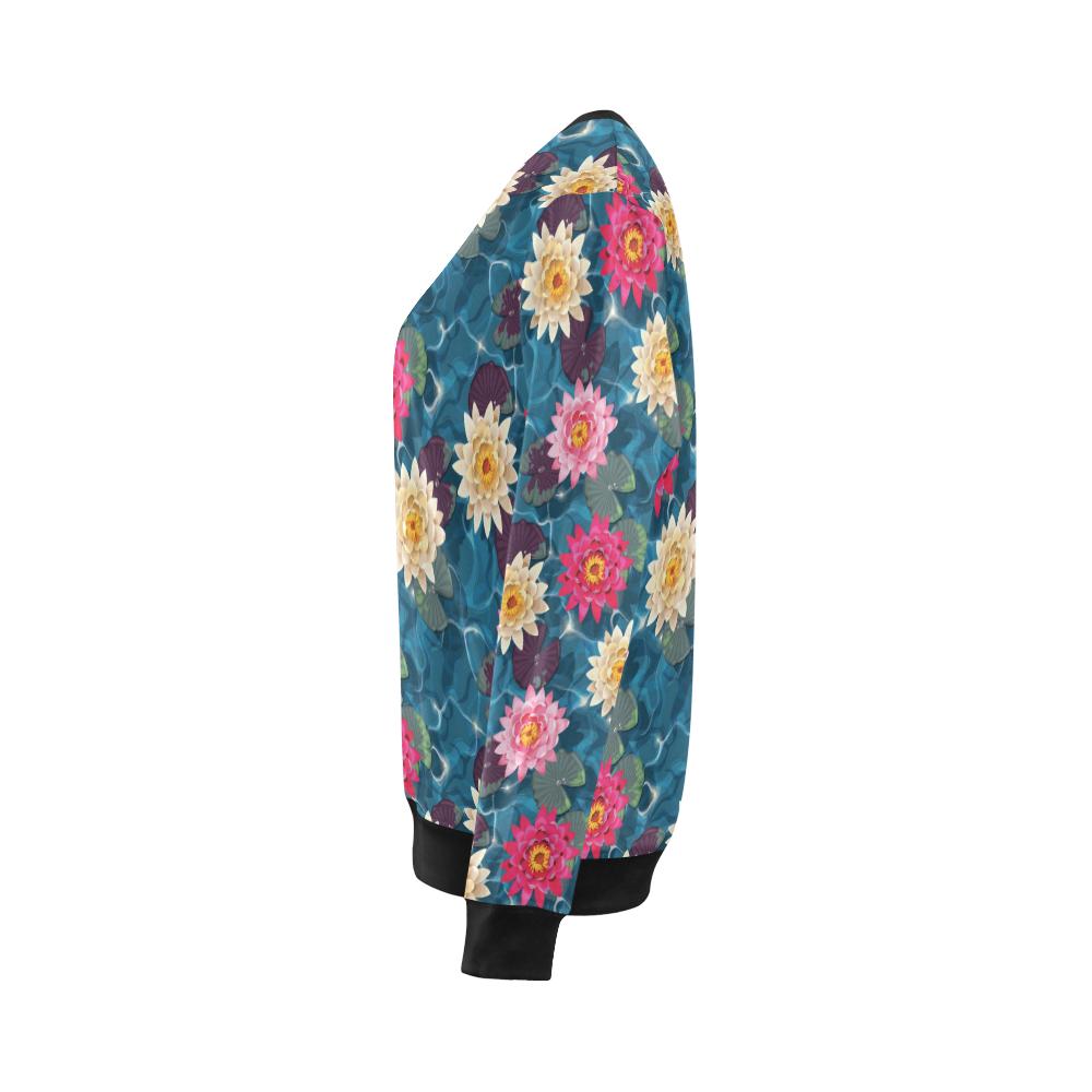 Water Lily Pattern Print Design WL05 Women Long Sleeve Sweatshirt-JorJune