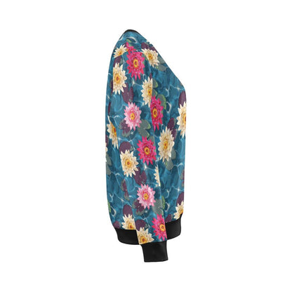 Water Lily Pattern Print Design WL05 Women Long Sleeve Sweatshirt-JorJune