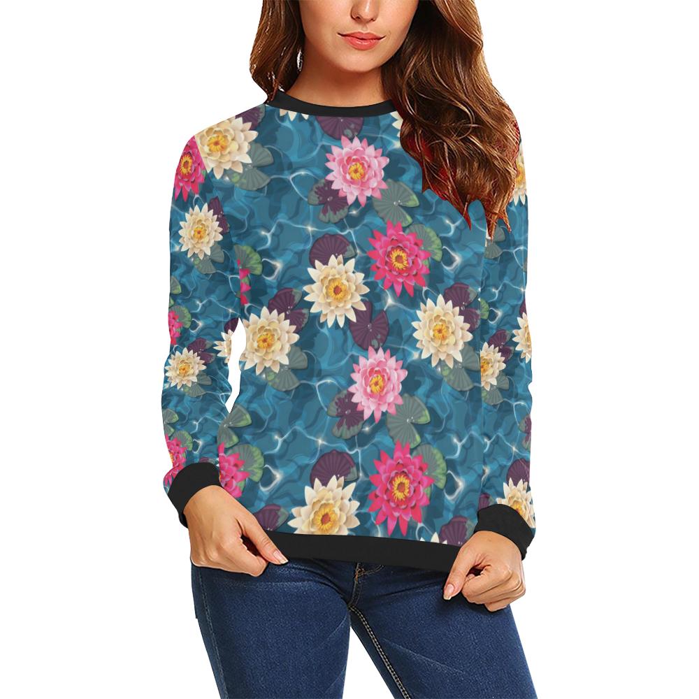 Water Lily Pattern Print Design WL05 Women Long Sleeve Sweatshirt-JorJune