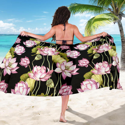 Water Lily Pattern Print Design WL06 Sarong Pareo Wrap-JORJUNE.COM