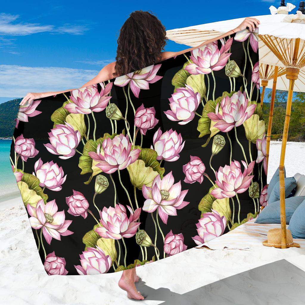 Water Lily Pattern Print Design WL06 Sarong Pareo Wrap-JORJUNE.COM