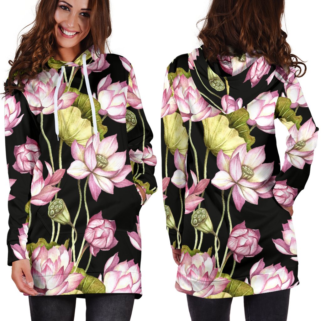 Water Lily Pattern Print Design WL06 Women Hoodie Dress