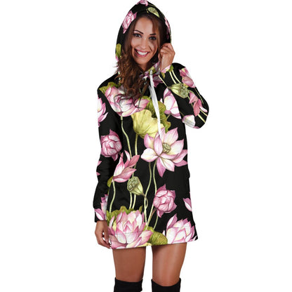 Water Lily Pattern Print Design WL06 Women Hoodie Dress