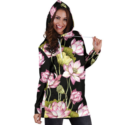 Water Lily Pattern Print Design WL06 Women Hoodie Dress