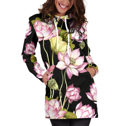 Water Lily Pattern Print Design WL06 Women Hoodie Dress