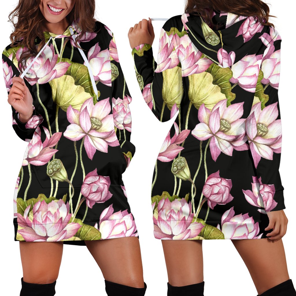 Water Lily Pattern Print Design WL06 Women Hoodie Dress