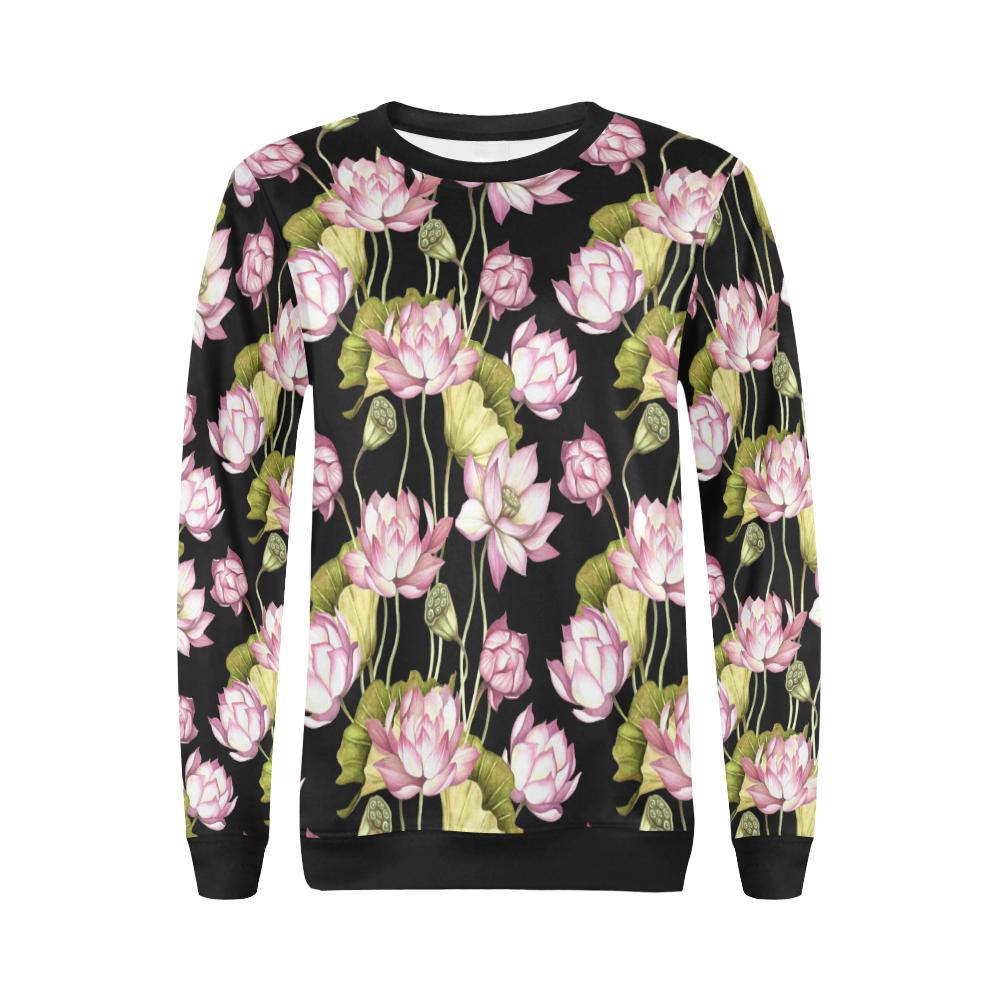 Water Lily Pattern Print Design WL06 Women Long Sleeve Sweatshirt-JorJune