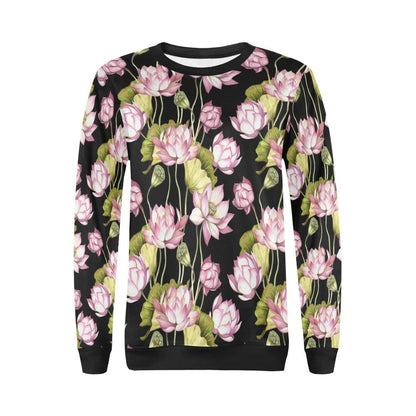 Water Lily Pattern Print Design WL06 Women Long Sleeve Sweatshirt-JorJune