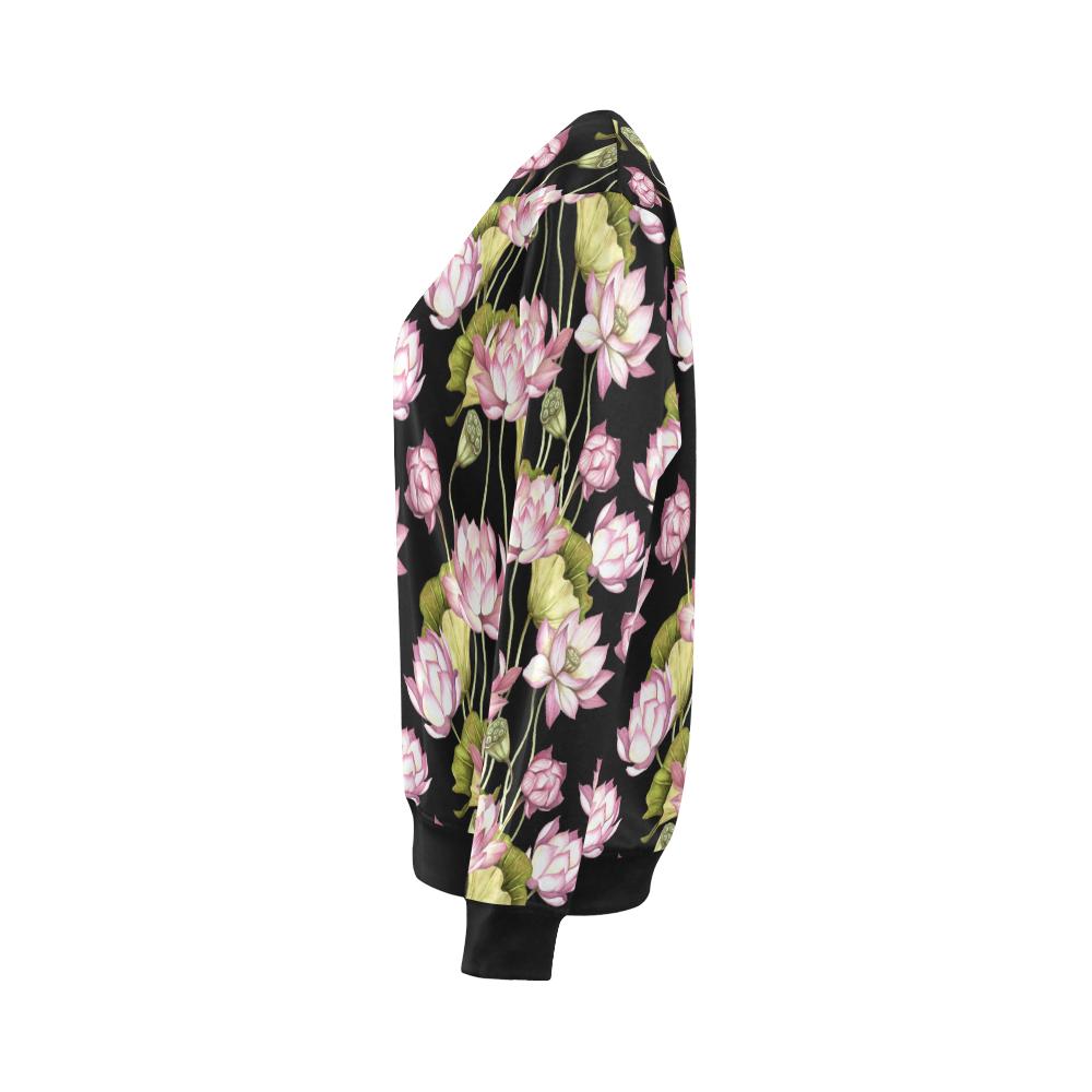 Water Lily Pattern Print Design WL06 Women Long Sleeve Sweatshirt-JorJune
