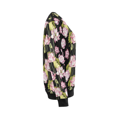 Water Lily Pattern Print Design WL06 Women Long Sleeve Sweatshirt-JorJune