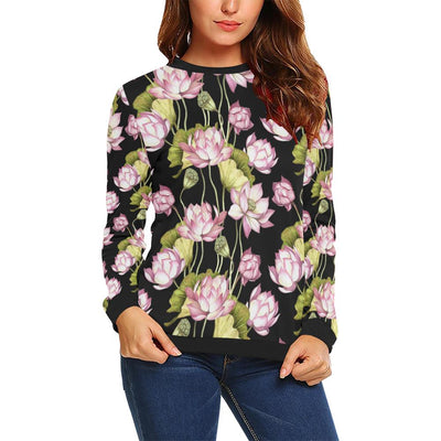 Water Lily Pattern Print Design WL06 Women Long Sleeve Sweatshirt-JorJune