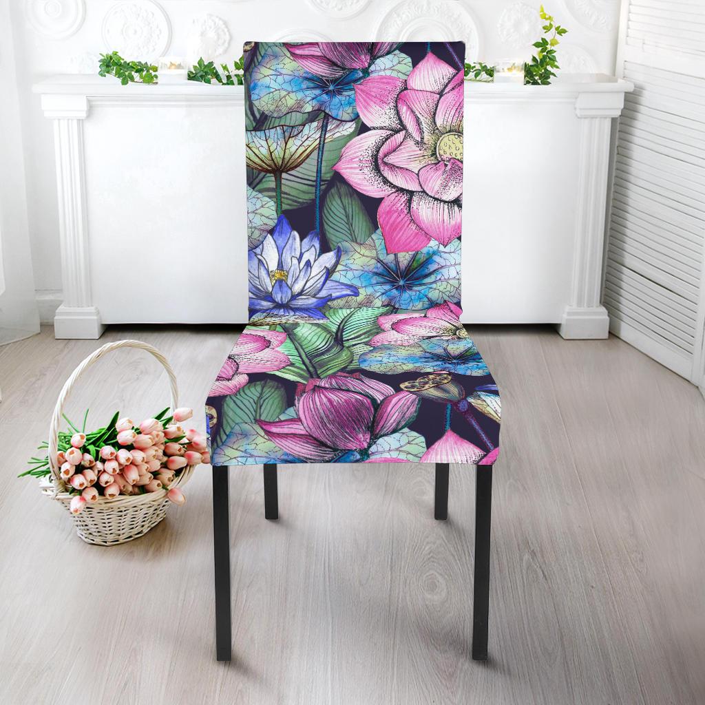 Water Lily Pattern Print Design WL07 Dining Chair Slipcover-JORJUNE.COM