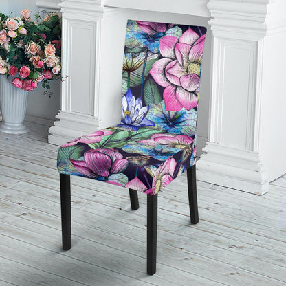 Water Lily Pattern Print Design WL07 Dining Chair Slipcover-JORJUNE.COM
