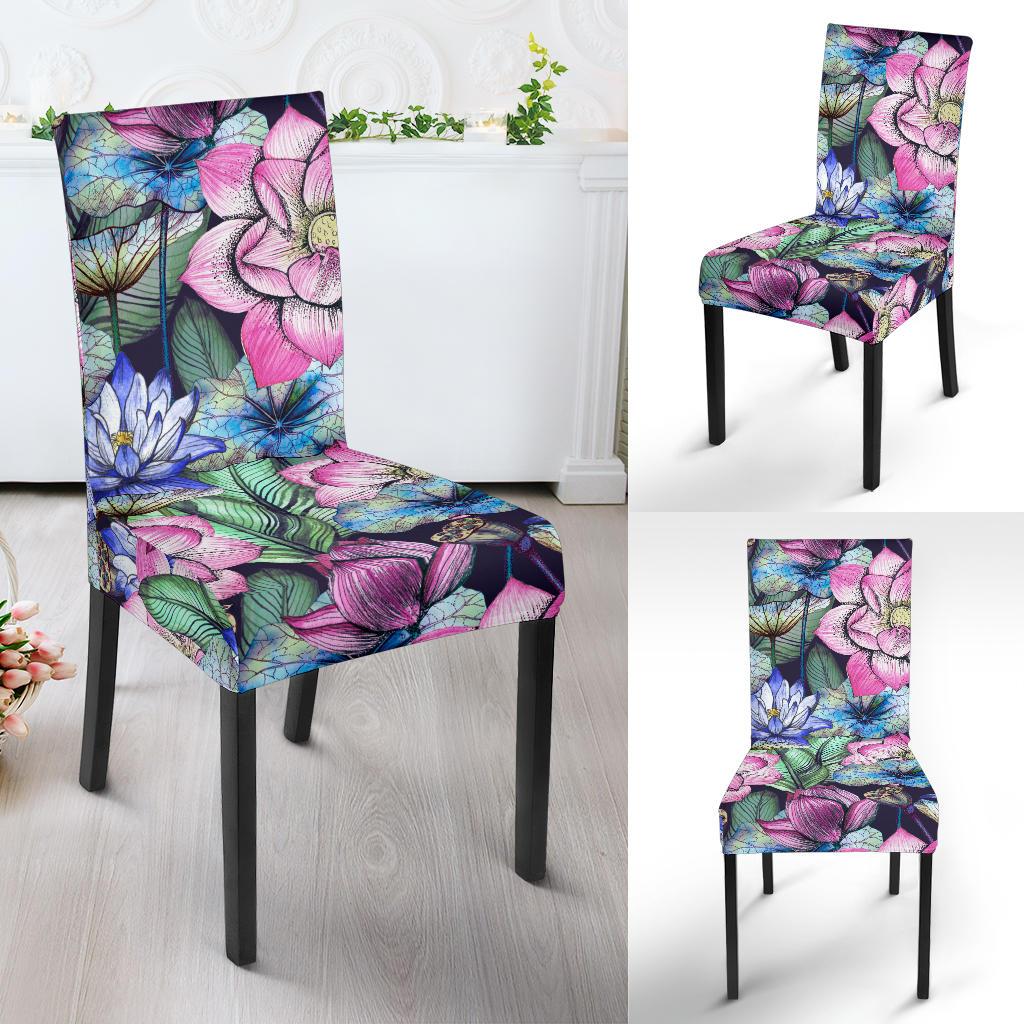 Water Lily Pattern Print Design WL07 Dining Chair Slipcover-JORJUNE.COM