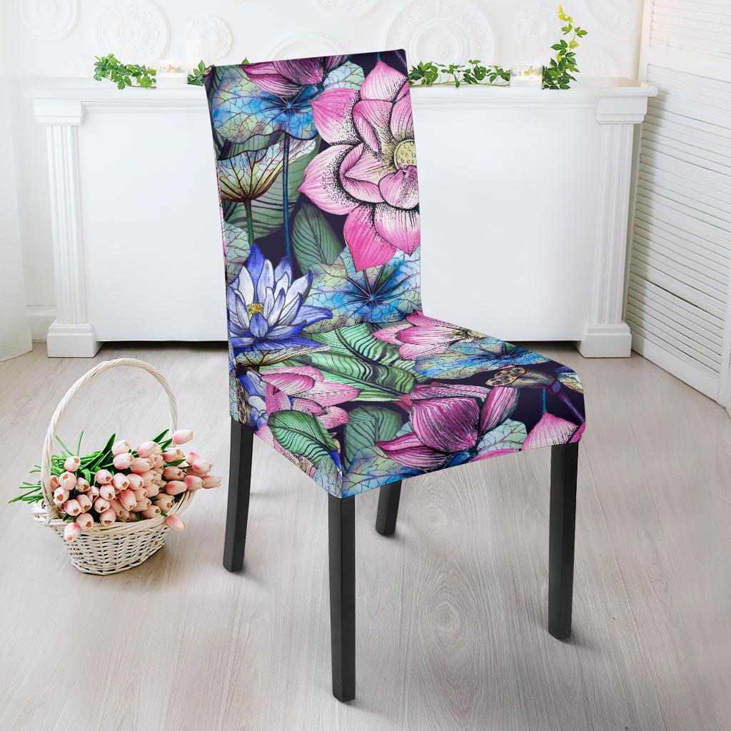 Water Lily Pattern Print Design WL07 Dining Chair Slipcover-JORJUNE.COM