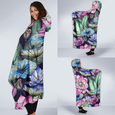 Water Lily Pattern Print Design WL07 Hooded Blanket-JORJUNE.COM