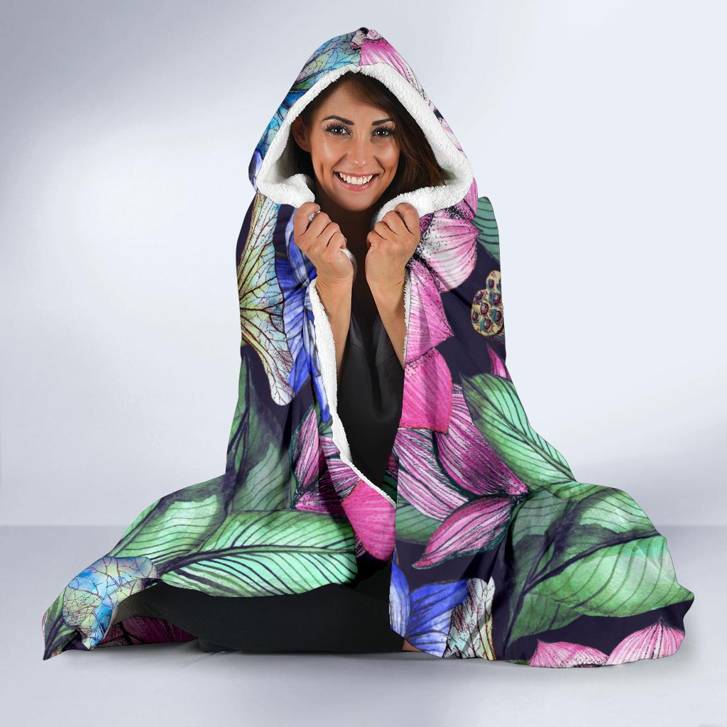 Water Lily Pattern Print Design WL07 Hooded Blanket-JORJUNE.COM