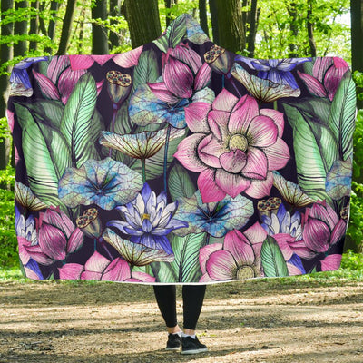 Water Lily Pattern Print Design WL07 Hooded Blanket-JORJUNE.COM