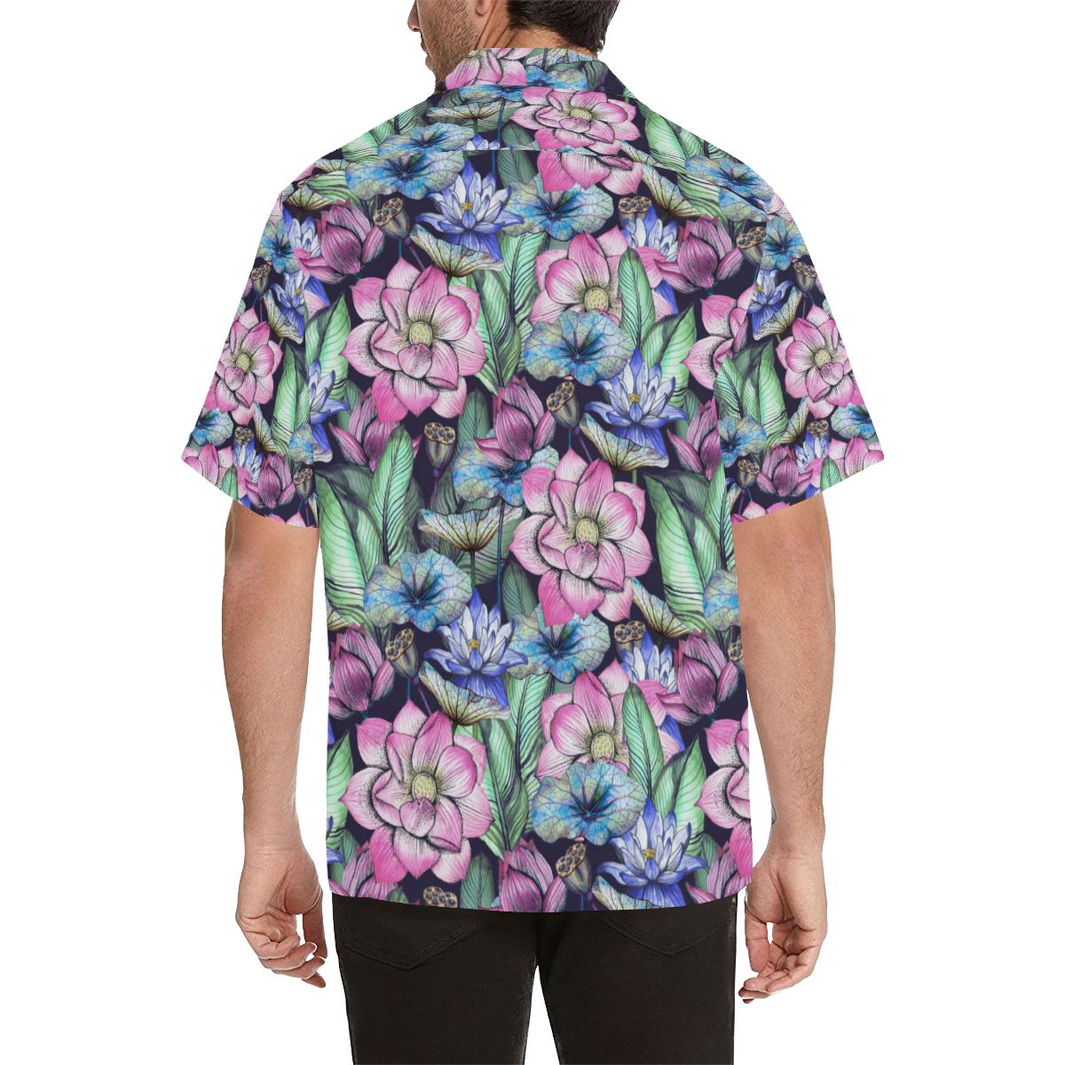 Water Lily Pattern Print Design WL07 Men Hawaiian Shirt-JorJune