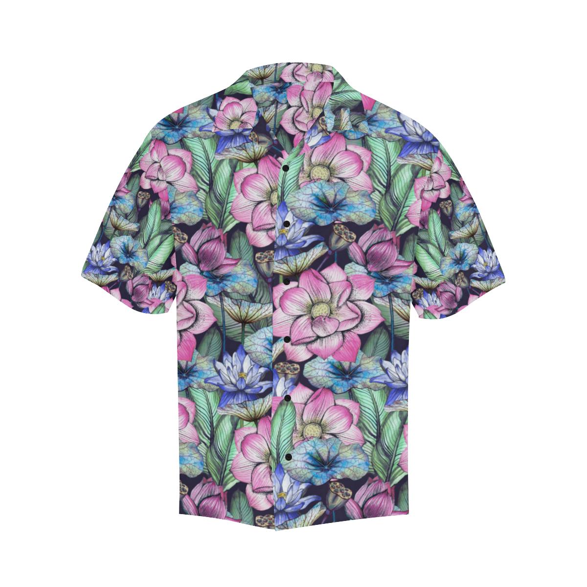 Water Lily Pattern Print Design WL07 Men Hawaiian Shirt-JorJune