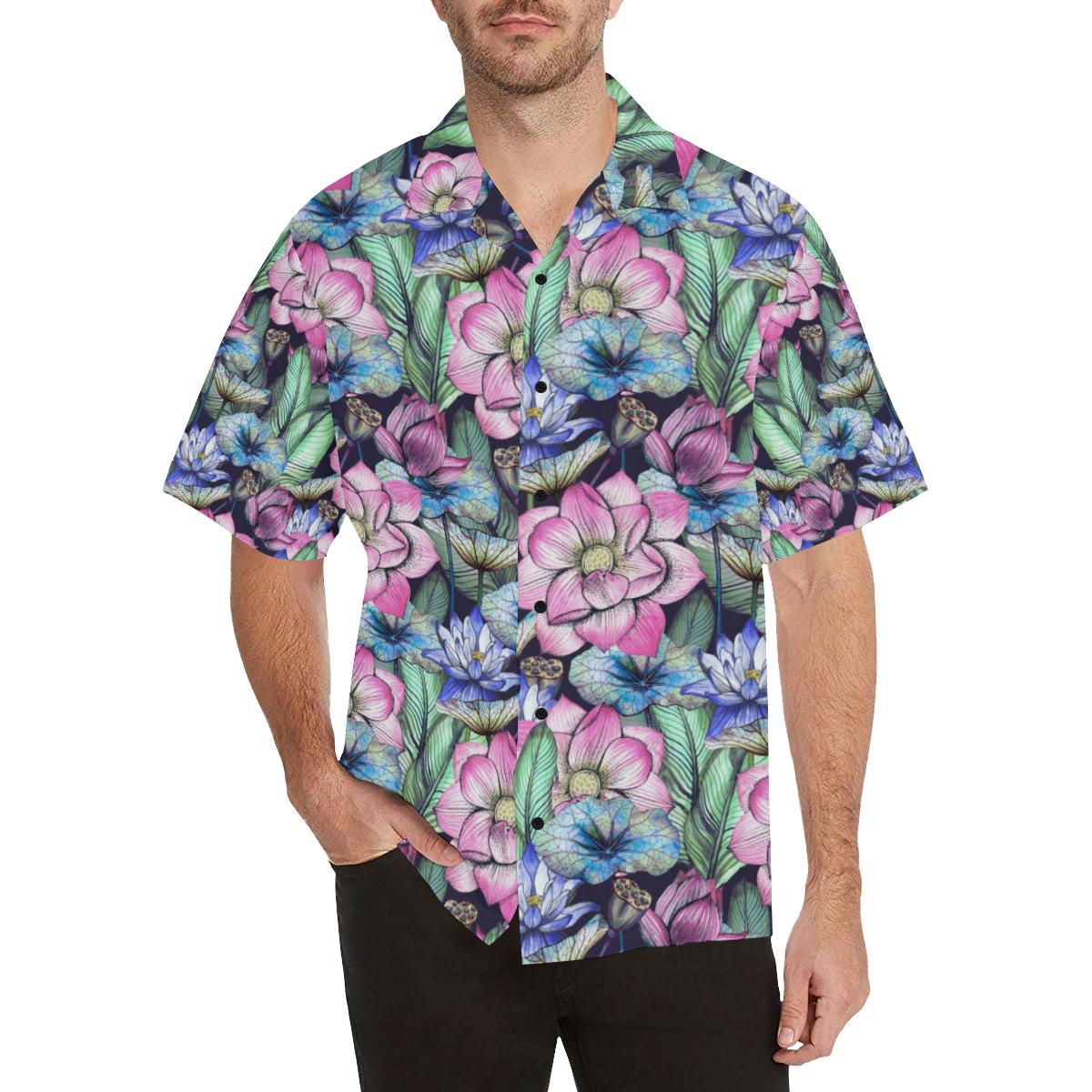 Water Lily Pattern Print Design WL07 Men Hawaiian Shirt-JorJune