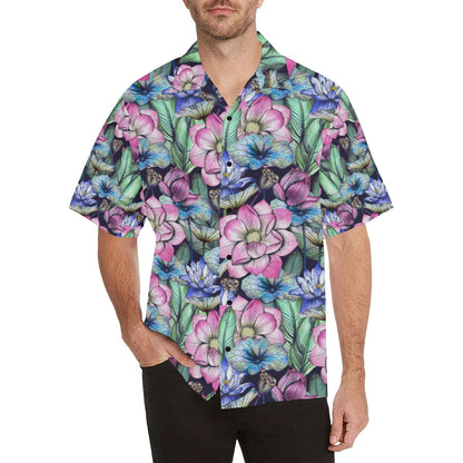 Water Lily Pattern Print Design WL07 Men Hawaiian Shirt-JorJune