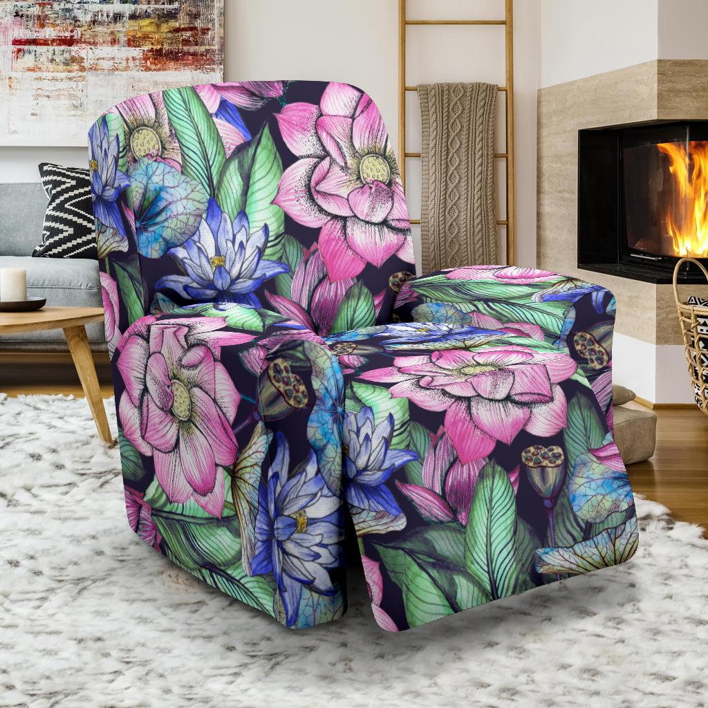 Water Lily Pattern Print Design WL07 Recliner Slipcover-JORJUNE.COM