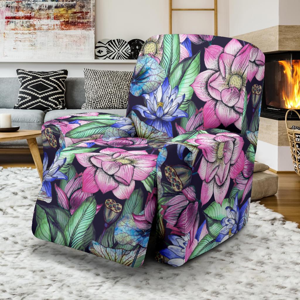 Water Lily Pattern Print Design WL07 Recliner Slipcover-JORJUNE.COM