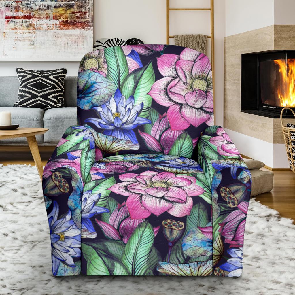 Water Lily Pattern Print Design WL07 Recliner Slipcover-JORJUNE.COM