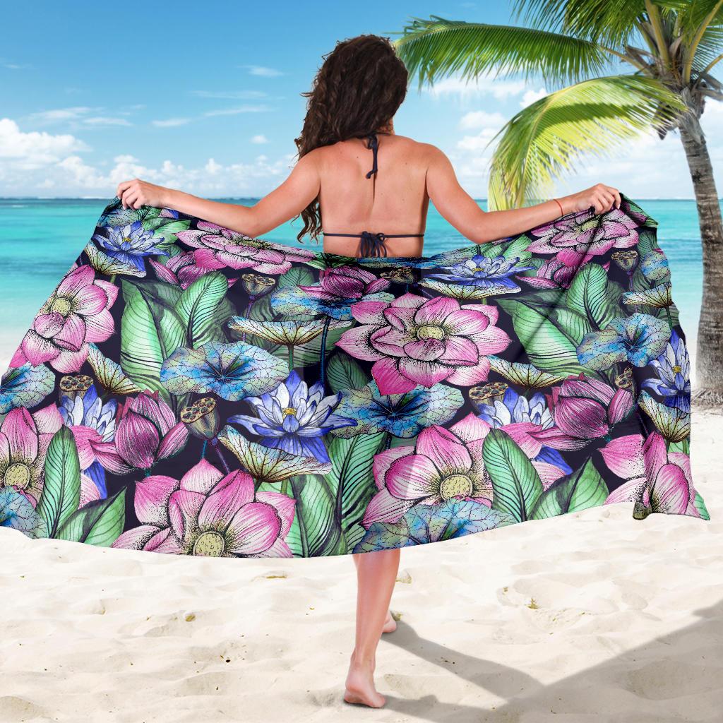 Water Lily Pattern Print Design WL07 Sarong Pareo Wrap-JORJUNE.COM