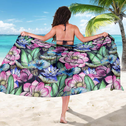 Water Lily Pattern Print Design WL07 Sarong Pareo Wrap-JORJUNE.COM