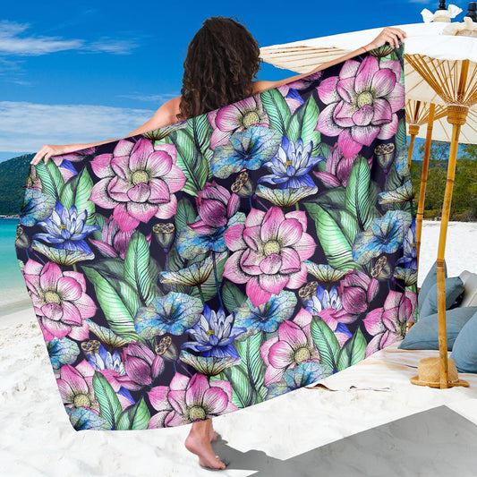 Water Lily Pattern Print Design WL07 Sarong Pareo Wrap-JORJUNE.COM
