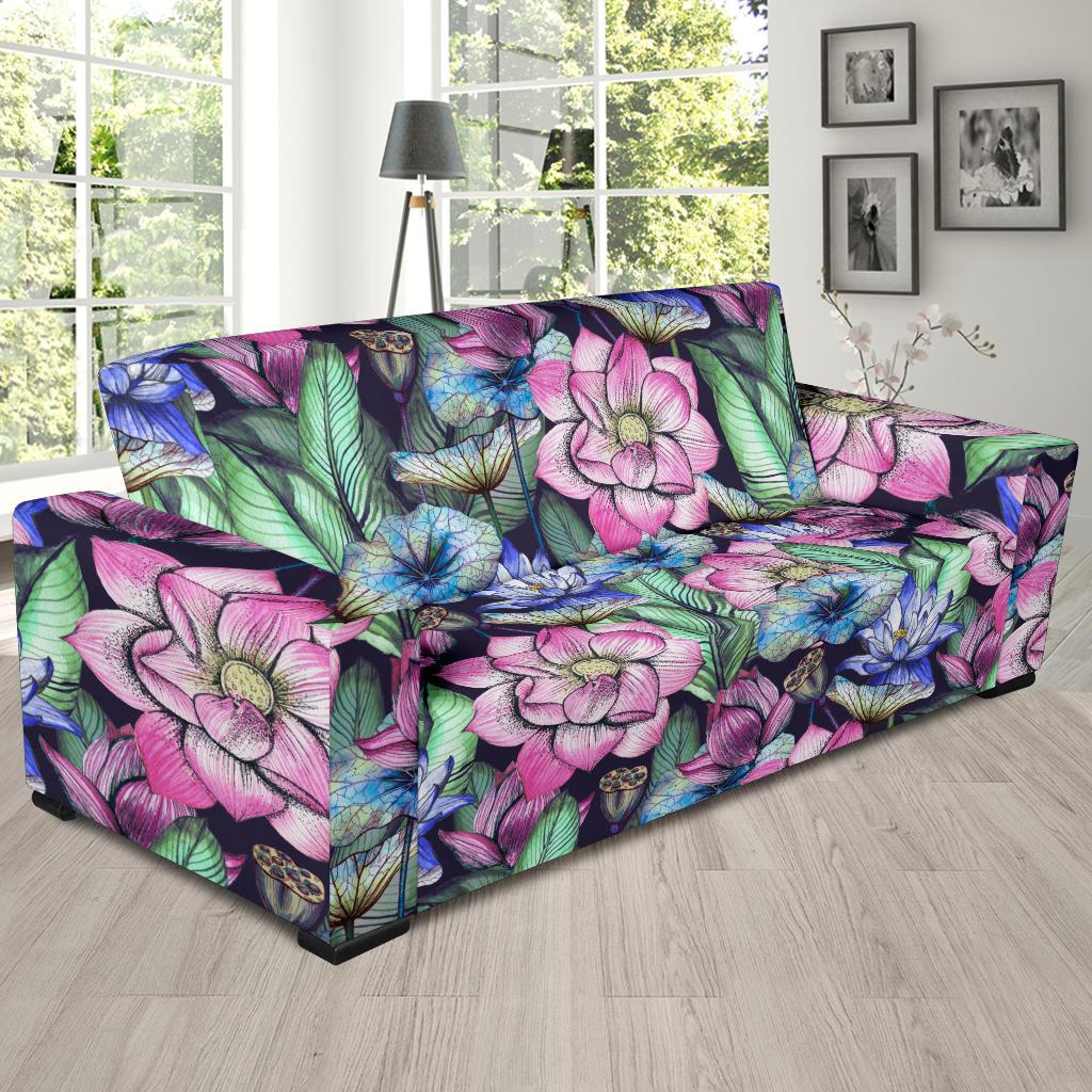 Water Lily Pattern Print Design WL07 Sofa Slipcover-JORJUNE.COM